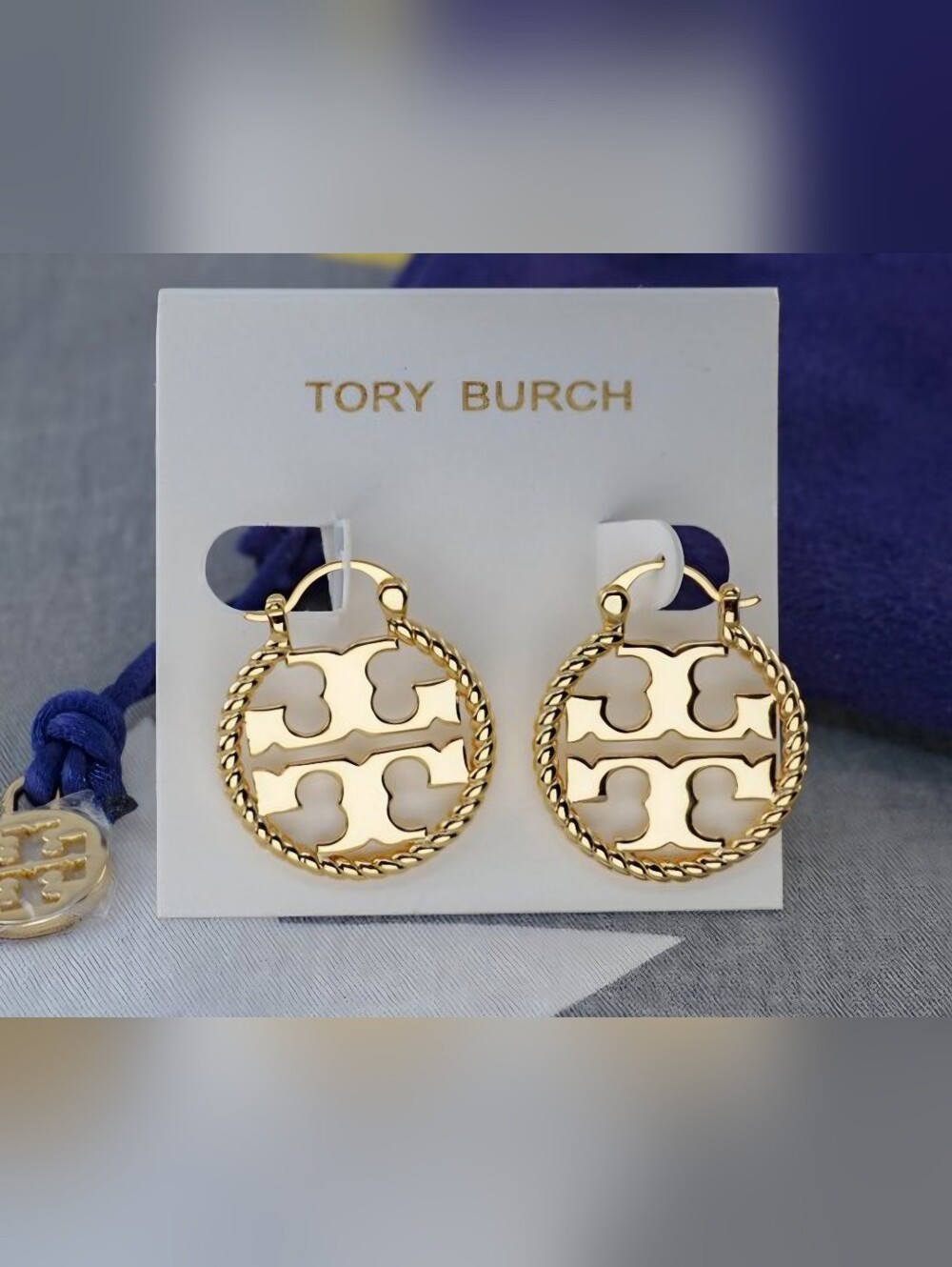 Tory Burch Gold Braided-Edge Logo Drop Earrings